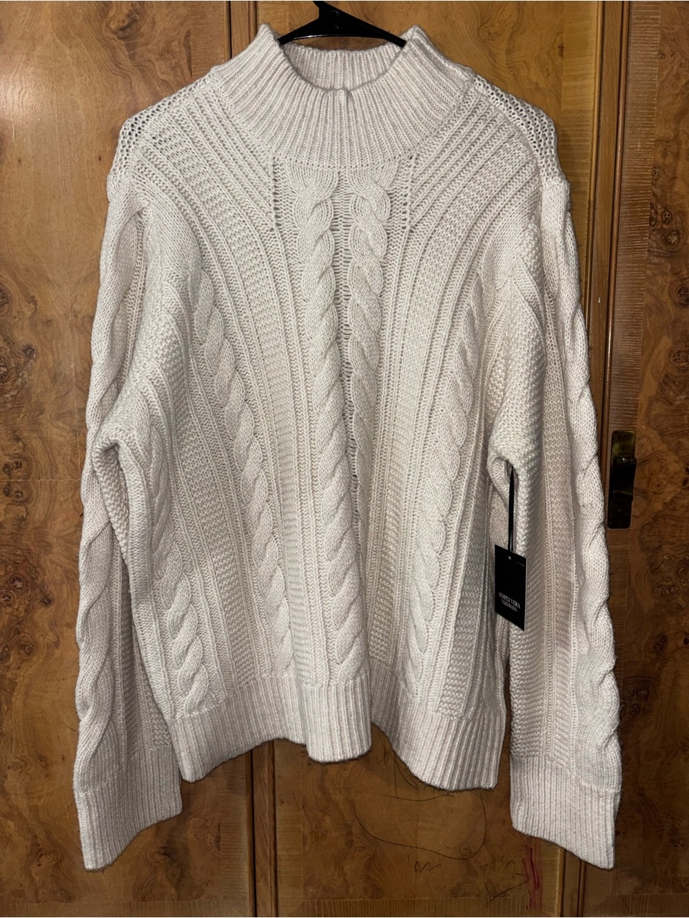 Cable-Knit Mock Neck Sweater - Cream size XL